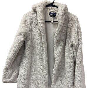 Patagonia Girls Pelage White Fleece Faux Fur Jacket Coat 2 Buttons Kid XXL 16-18